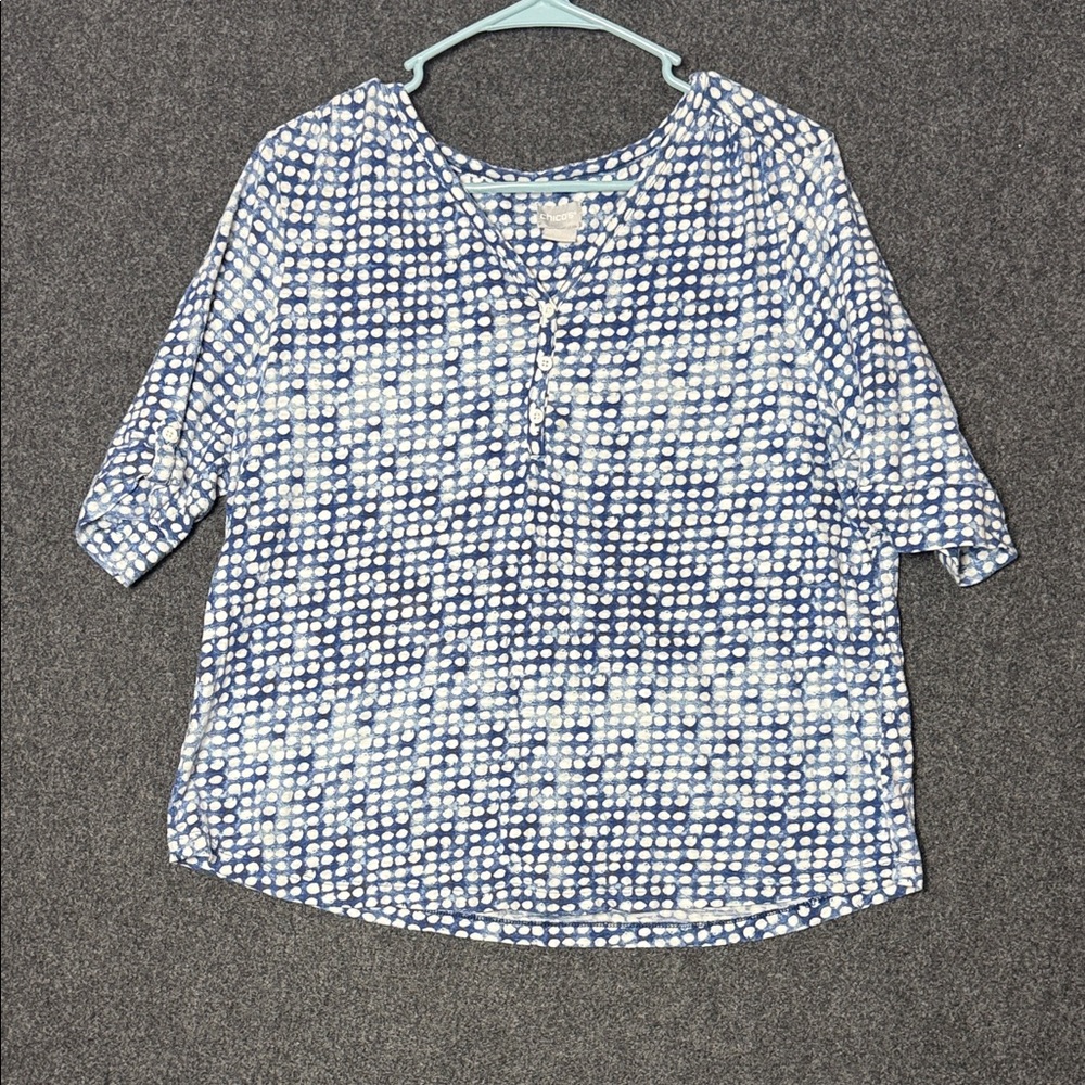 Chico's Navy and White Patterned Blouse 2